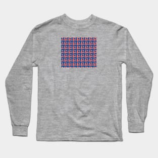 Squares pattern in Living Coral and Blue Long Sleeve T-Shirt